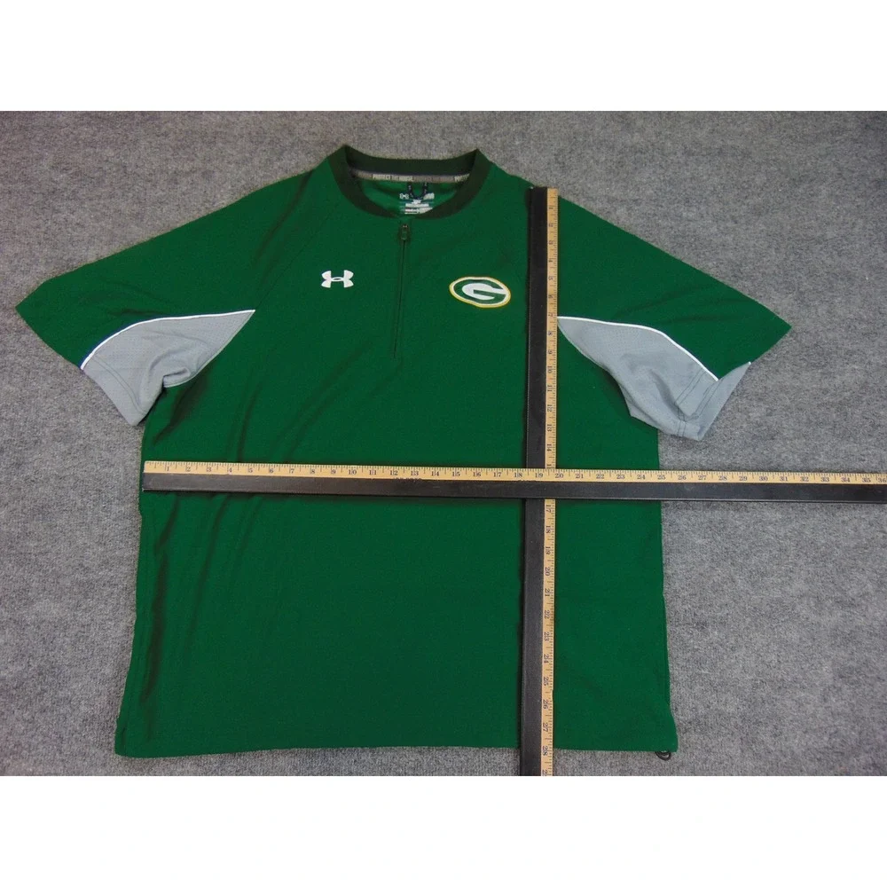 Green Bay Packers Jacket Mens Large Green Under Armour Loose 1/4 Zip Light‎ Coat